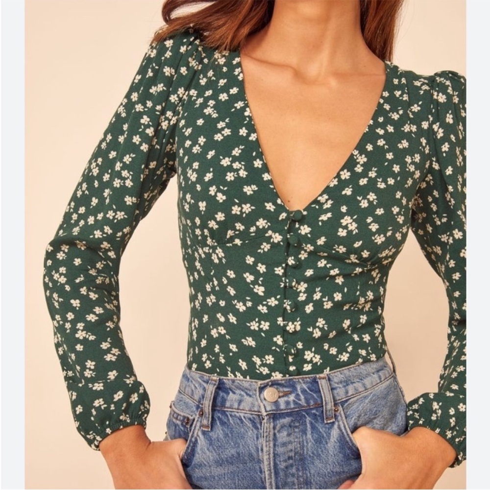Reformation Forest Green Floral Top - Picture 3 of 3